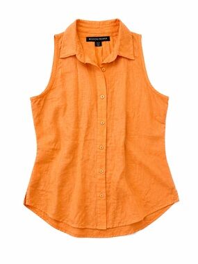 Boston Proper Linen Blend Orange Button Up Tank Resort Coastal Chic Top-Small